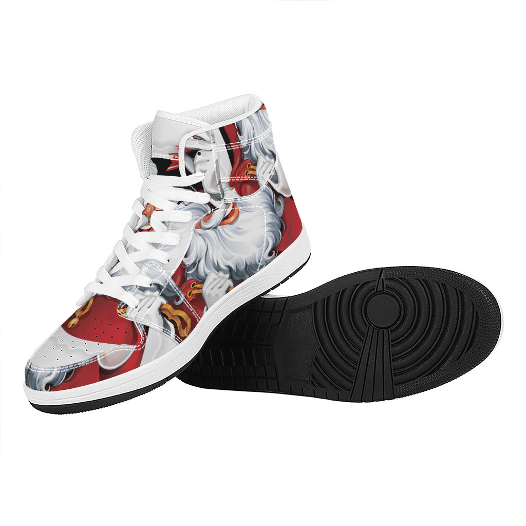 Christmas High Top Leather Sneakers with Santa Claus Design