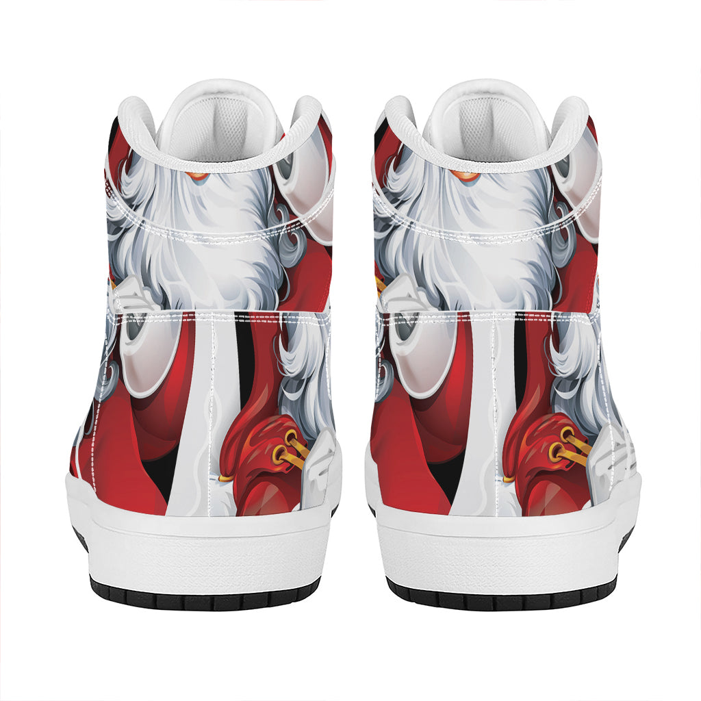 Christmas High Top Leather Sneakers with Santa Claus Design