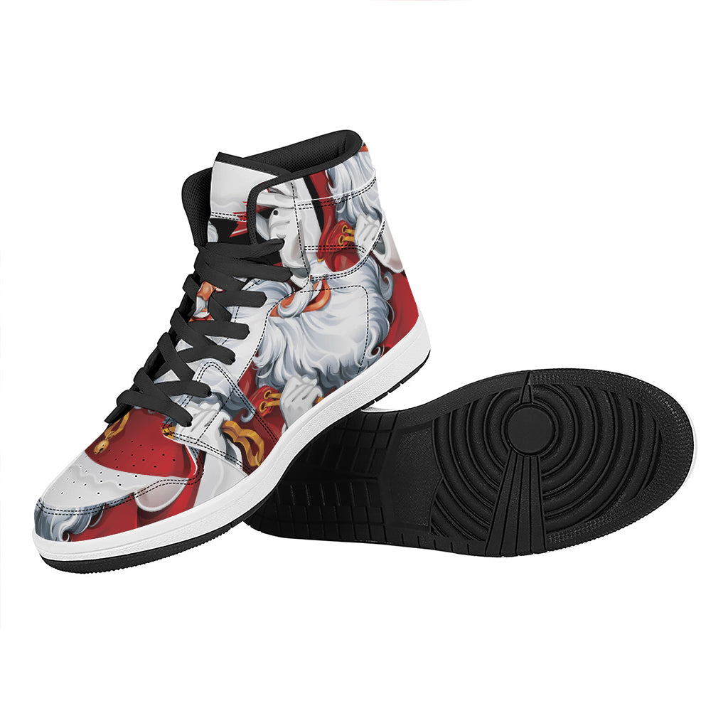 Christmas High Top Leather Sneakers with Santa Claus Design