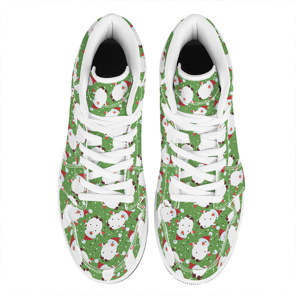 Christmas High Top Leather Sneakers with Santa Claus Print