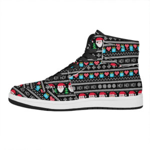 Christmas High Top Leather Sneakers With Santa Claus Print 2Np5Z