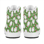 Christmas High Top Leather Sneakers with Santa Claus Print