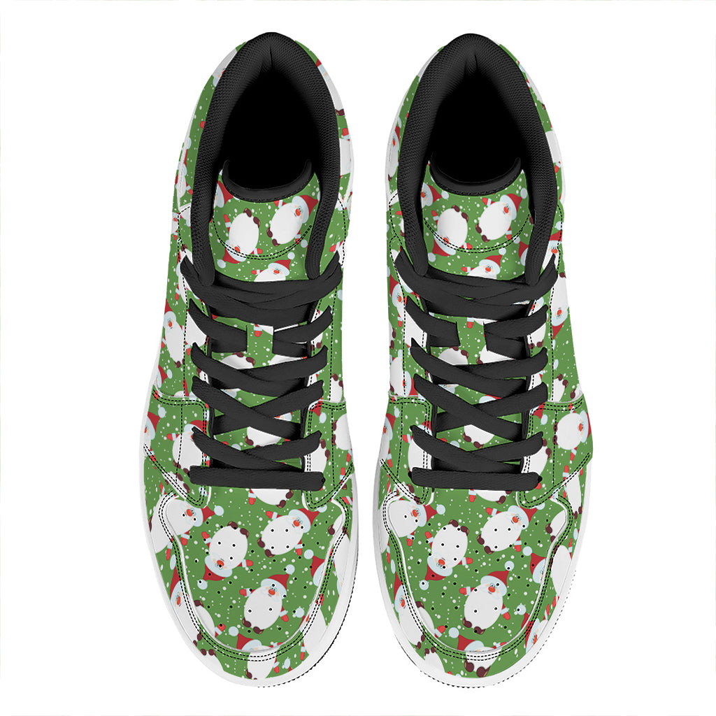 Christmas High Top Leather Sneakers with Santa Claus Print