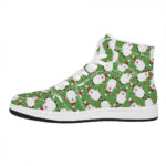 Christmas High Top Leather Sneakers with Santa Claus Print