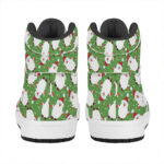 Christmas High Top Leather Sneakers with Santa Claus Print