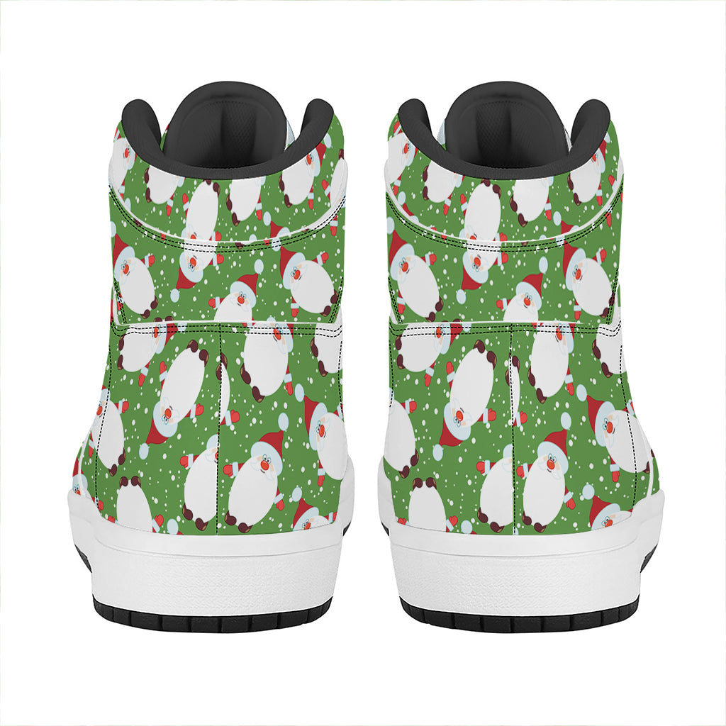 Christmas High Top Leather Sneakers with Santa Claus Print