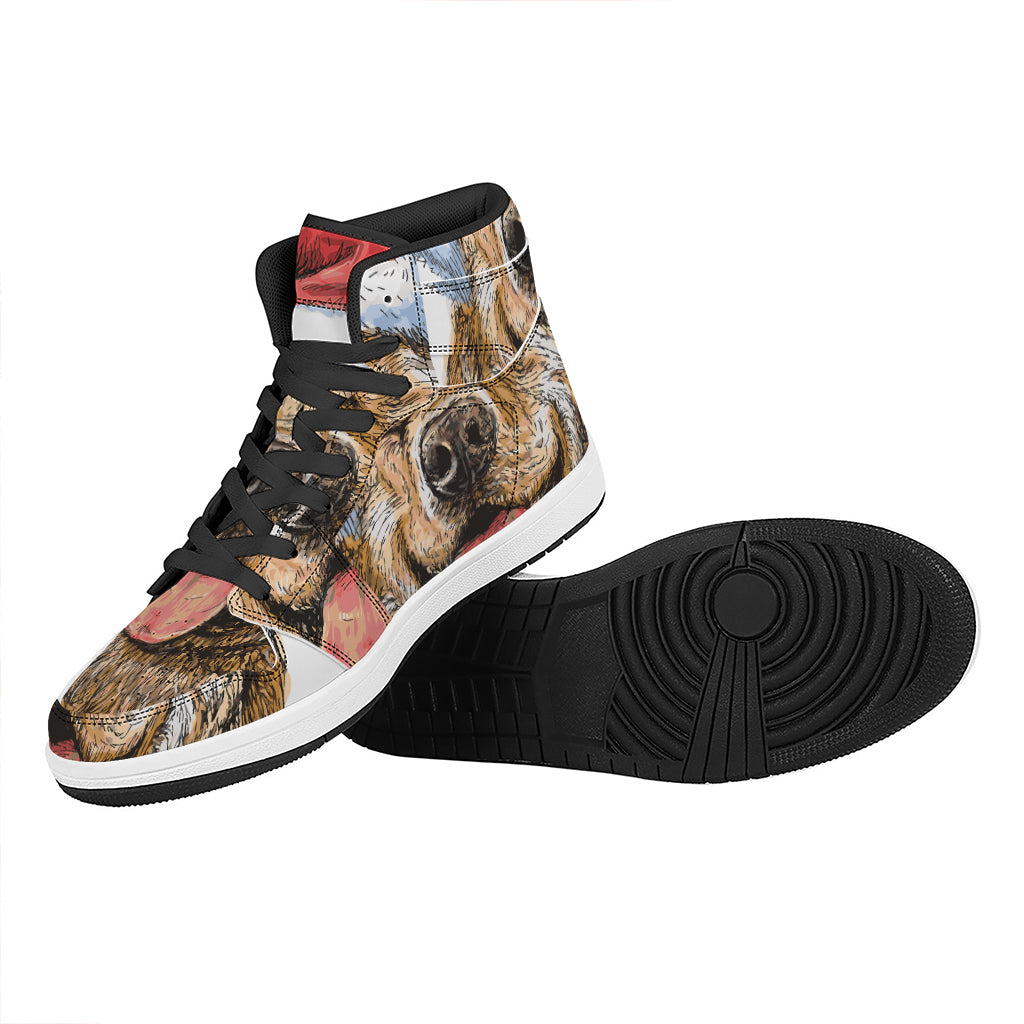 Christmas High Top Leather Sneakers with Santa Labrador Retriever Print