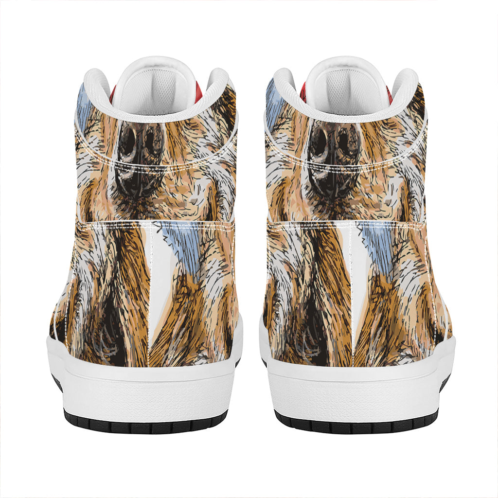 Christmas High Top Leather Sneakers with Santa Labrador Retriever Print