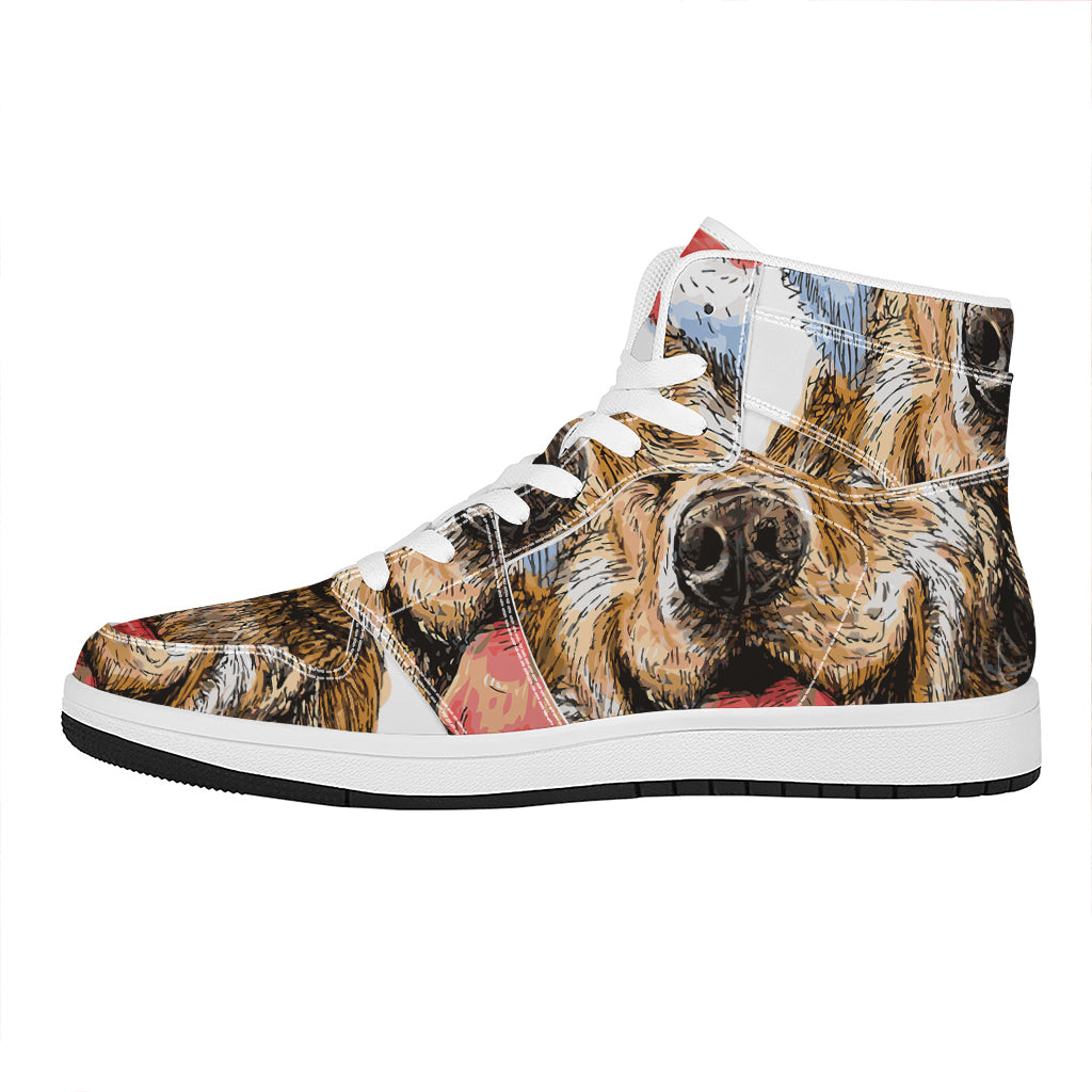 Christmas High Top Leather Sneakers with Santa Labrador Retriever Print