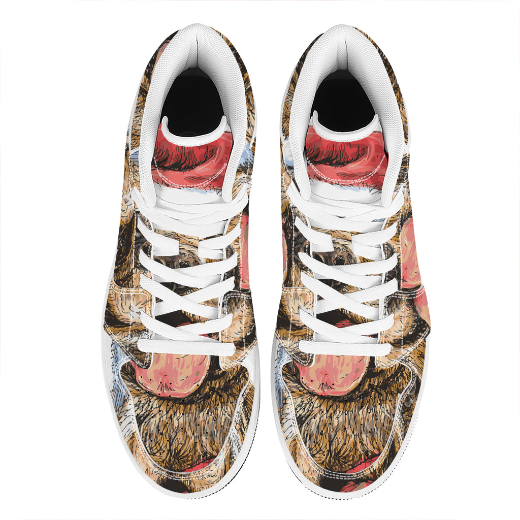 Christmas High Top Leather Sneakers with Santa Labrador Retriever Print