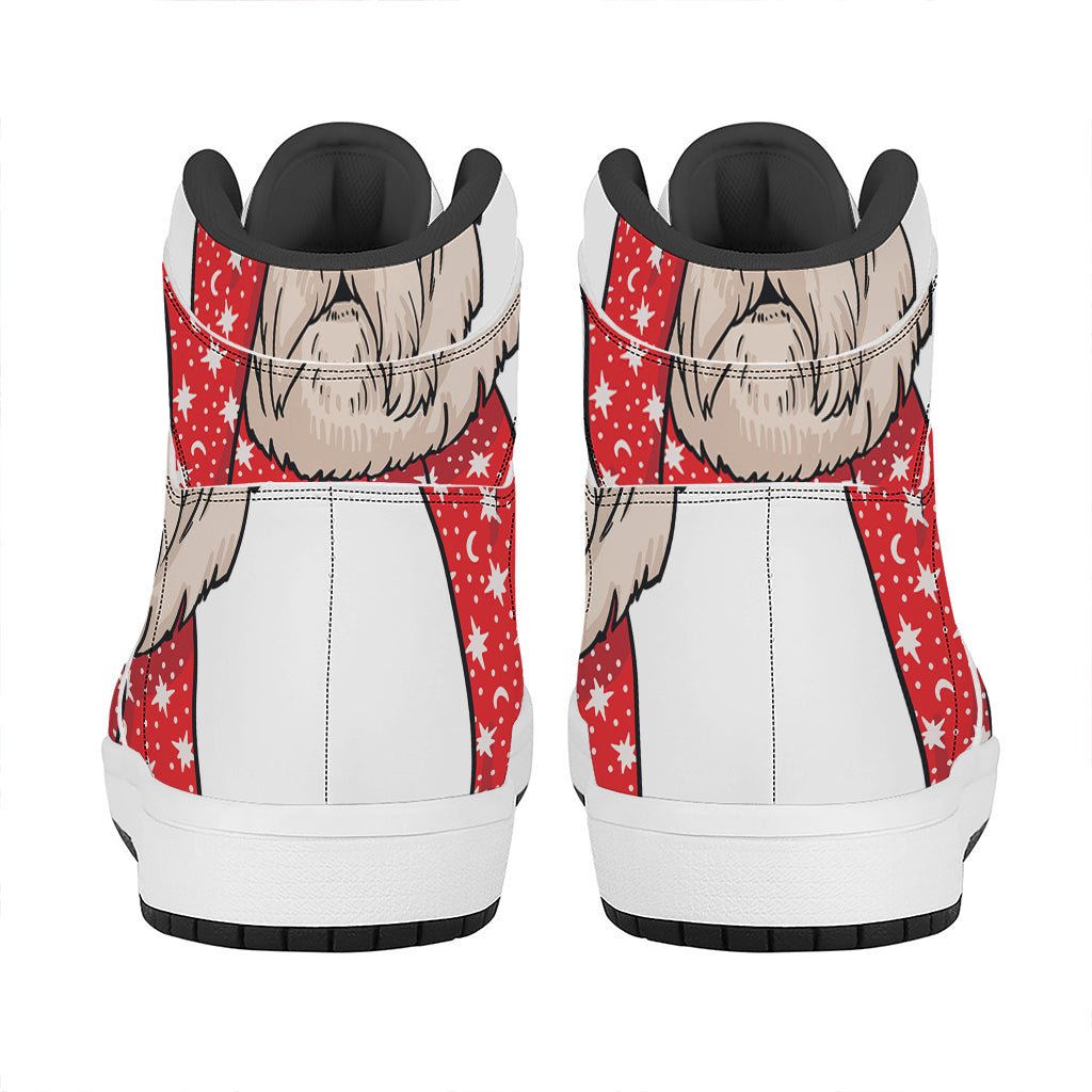 Christmas High Top Leather Sneakers with Santa Shih Tzu Design