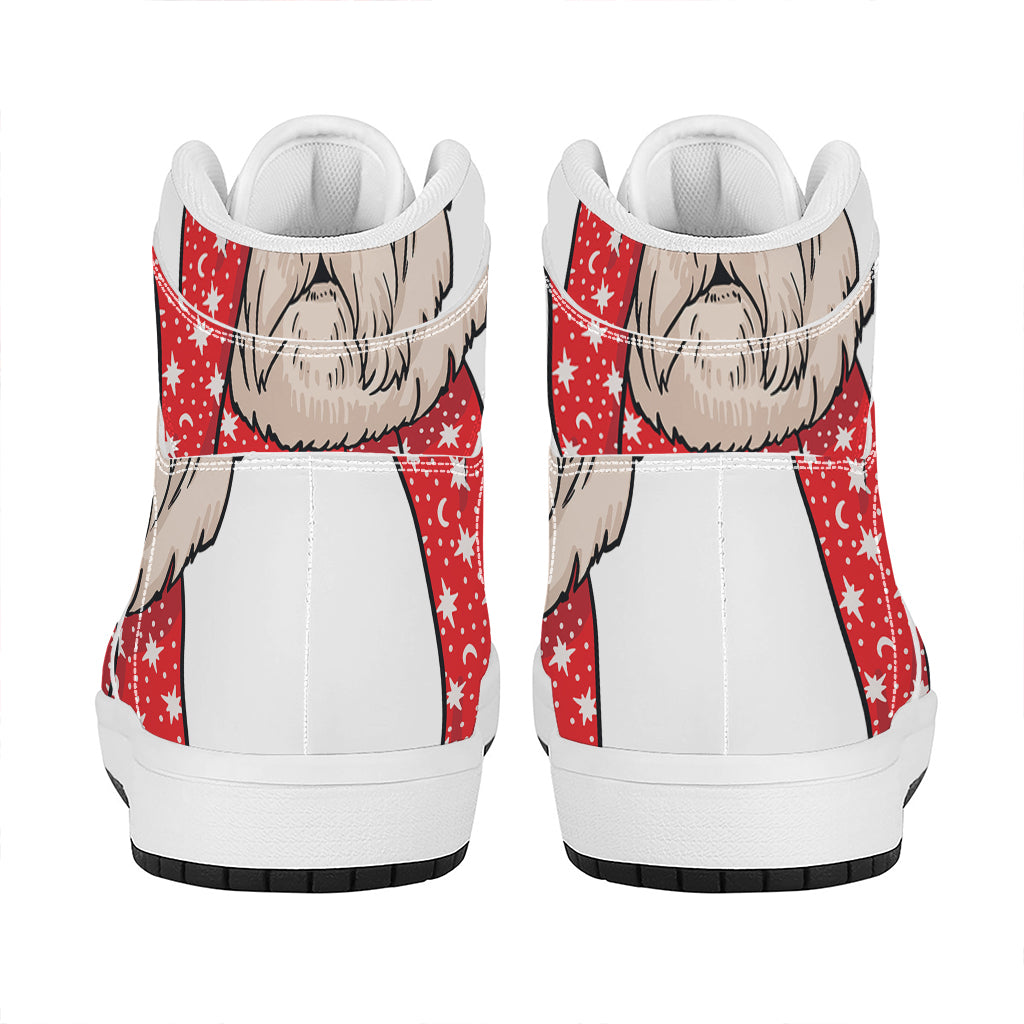 Christmas High Top Leather Sneakers with Santa Shih Tzu Design