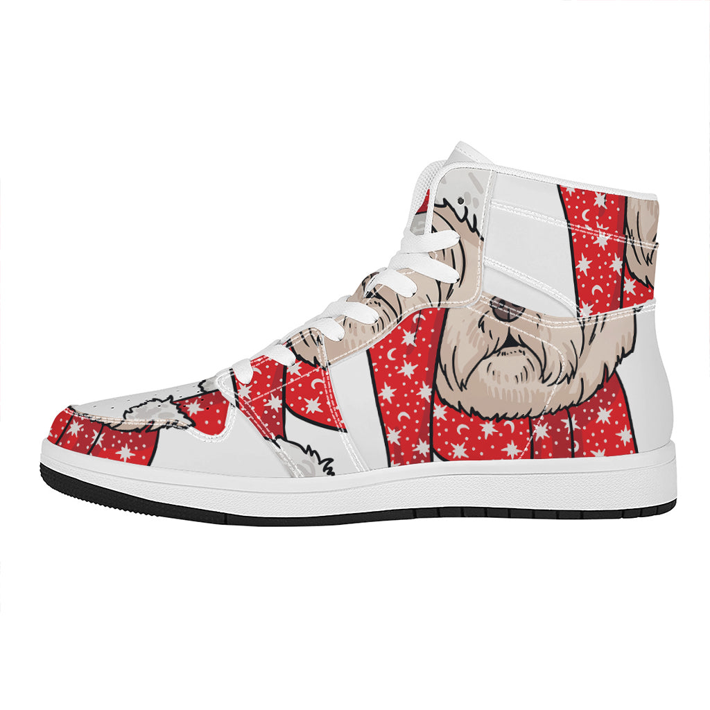 Christmas High Top Leather Sneakers with Santa Shih Tzu Design