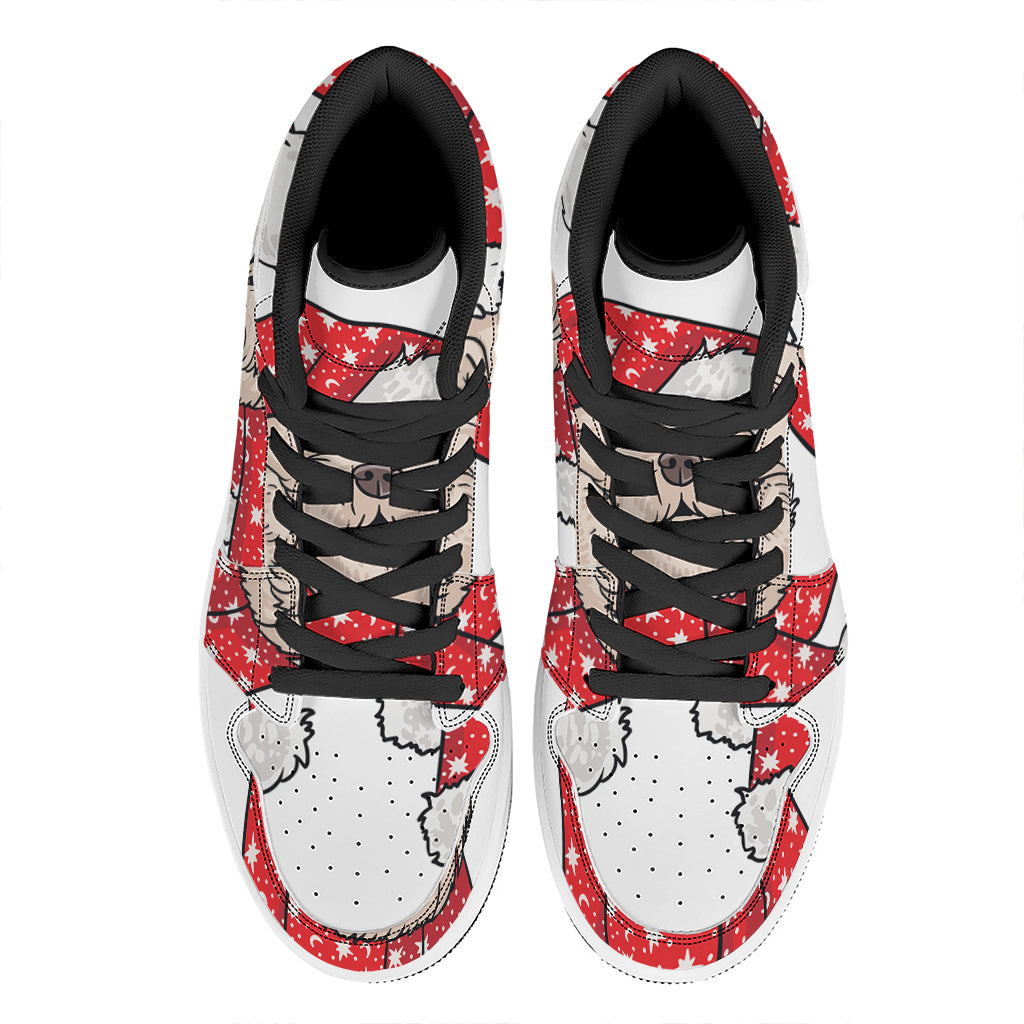 Christmas High Top Leather Sneakers with Santa Shih Tzu Design