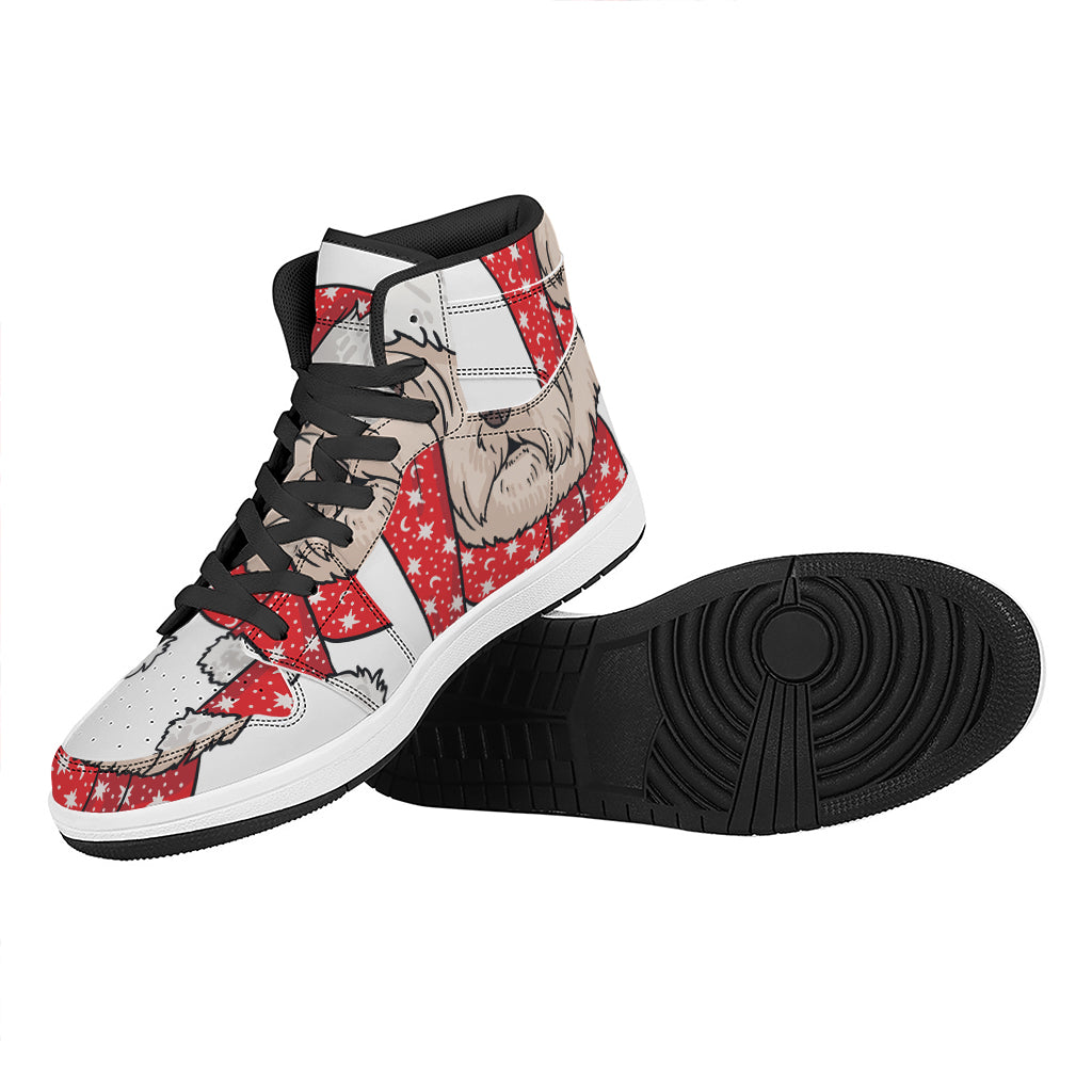 Christmas High Top Leather Sneakers with Santa Shih Tzu Design