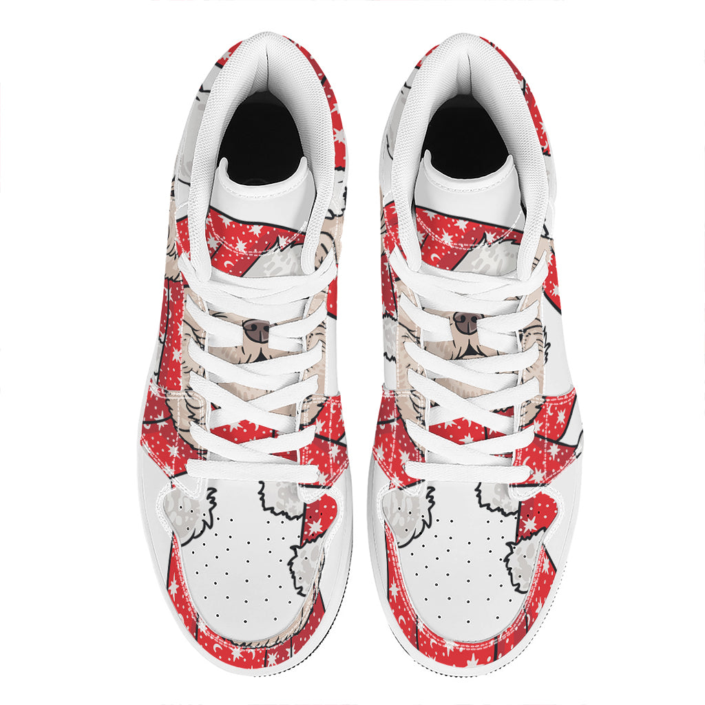 Christmas High Top Leather Sneakers with Santa Shih Tzu Design