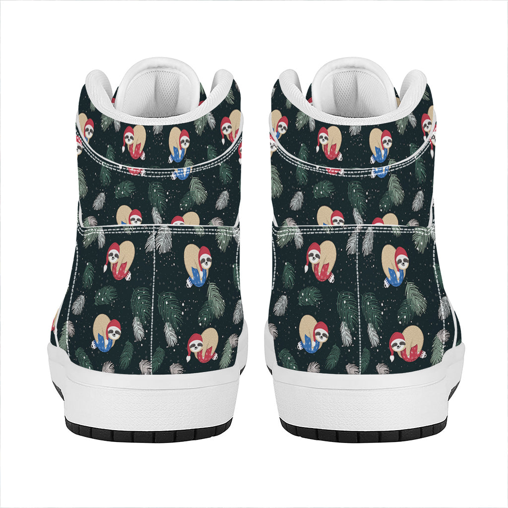 Christmas High Top Leather Sneakers with Sleeping Sloths Pattern