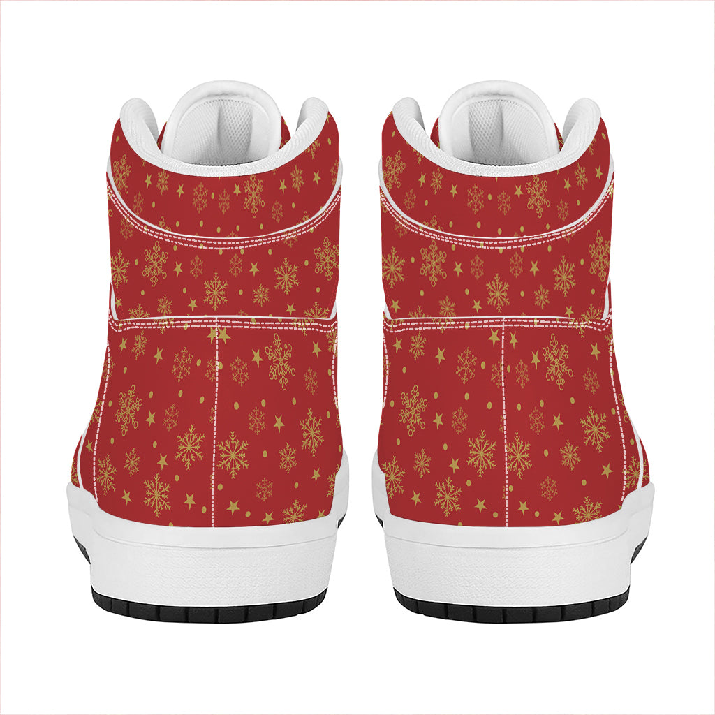 Christmas High Top Leather Sneakers with Snowflake and Star Design