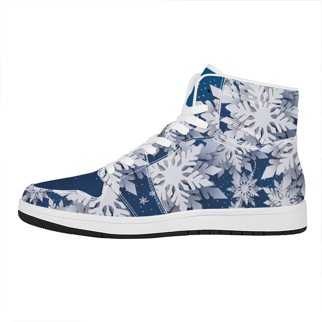 Christmas High Top Leather Sneakers with Snowflake Design