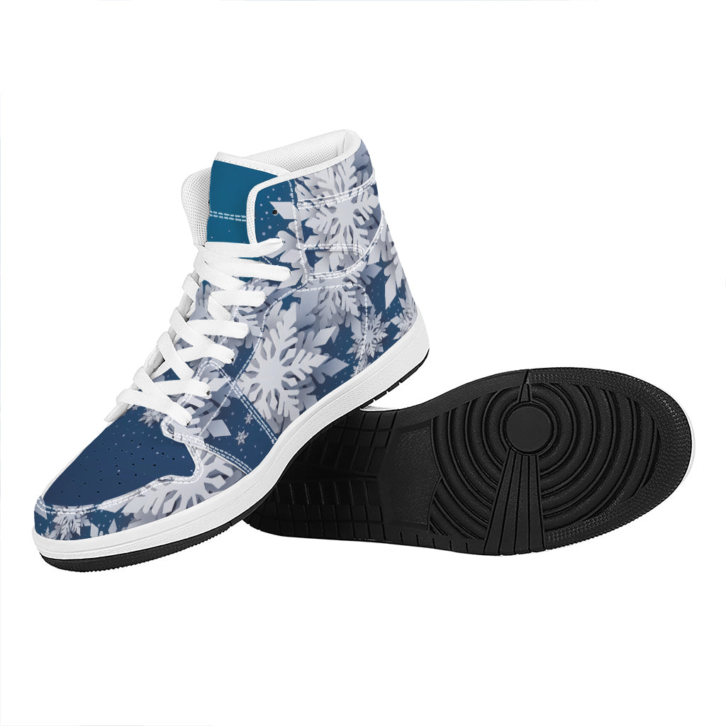 Christmas High Top Leather Sneakers with Snowflake Design