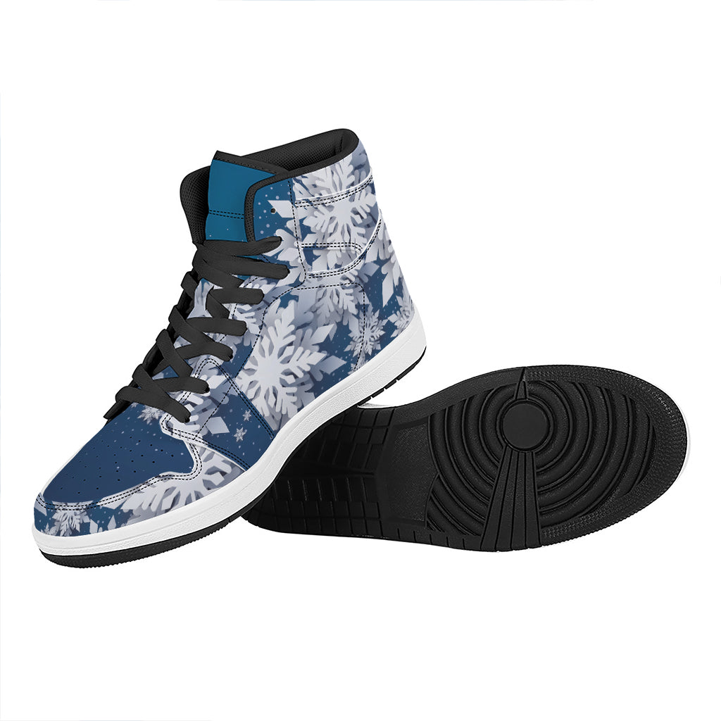 Christmas High Top Leather Sneakers with Snowflake Design