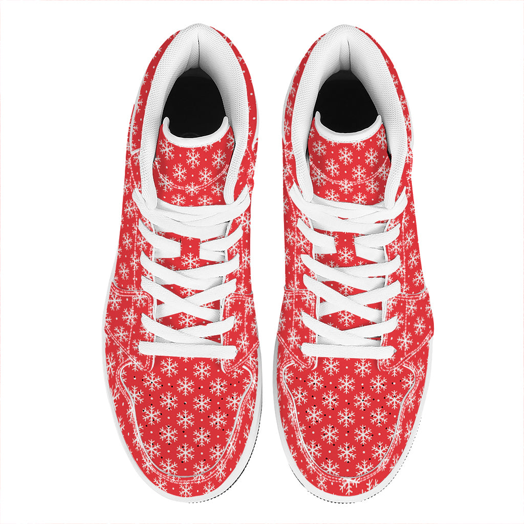 Christmas High Top Leather Sneakers with Snowflake Print Design