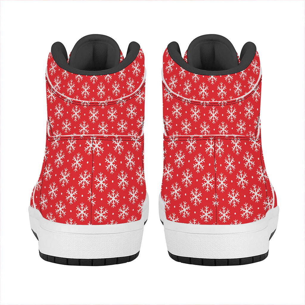 Christmas High Top Leather Sneakers with Snowflake Print Design