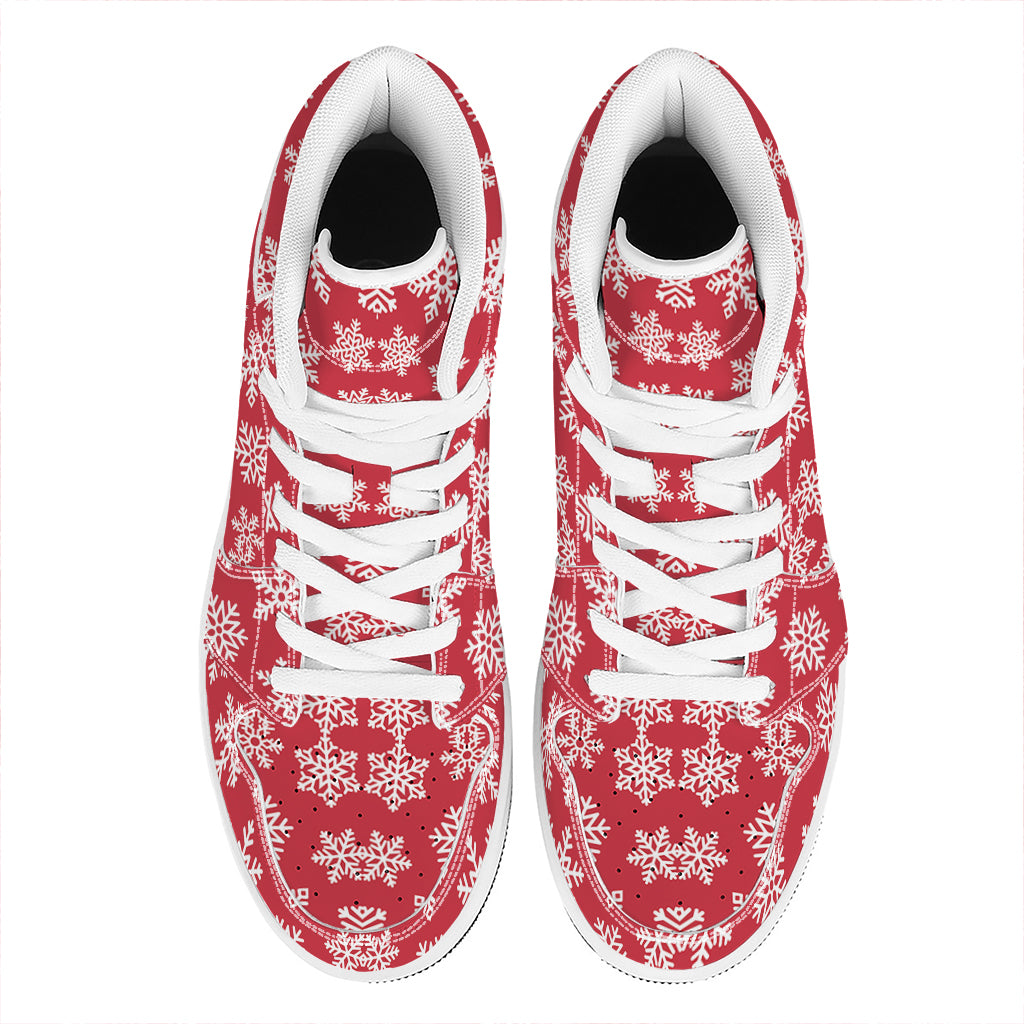 Christmas High Top Leather Sneakers with Snowflakes Design