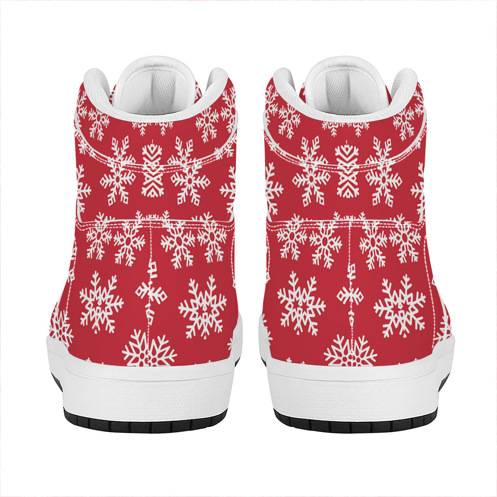 Christmas High Top Leather Sneakers with Snowflakes Design