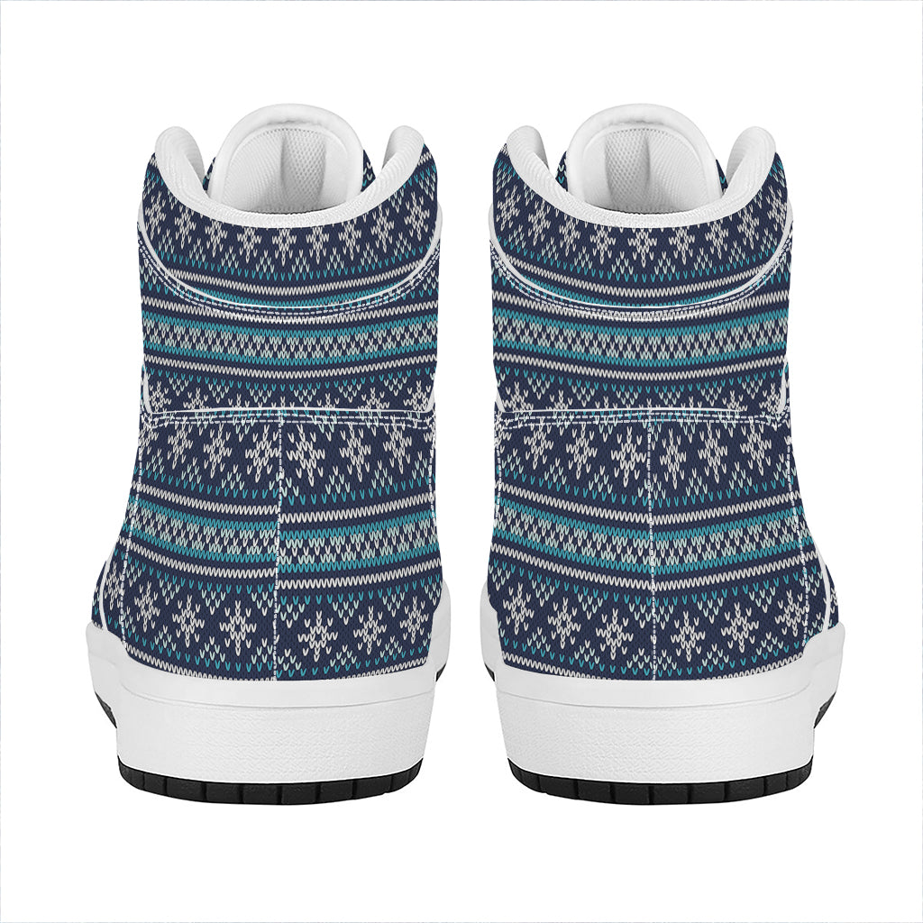 Christmas High Top Leather Sneakers with Snowman Knit Pattern