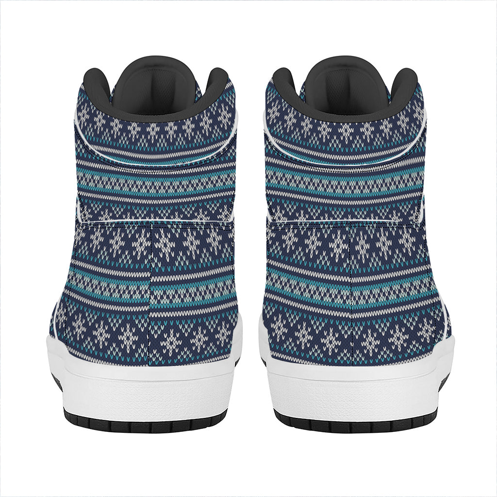 Christmas High Top Leather Sneakers with Snowman Knit Pattern