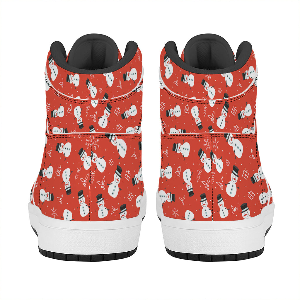 Christmas High Top Leather Sneakers with Snowman Print