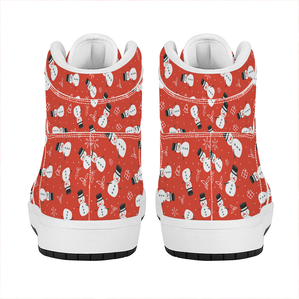 Christmas High Top Leather Sneakers with Snowman Print