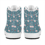 Christmas High Top Leather Sneakers with Snowy Flamingo Pattern