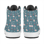 Christmas High Top Leather Sneakers with Snowy Flamingo Pattern