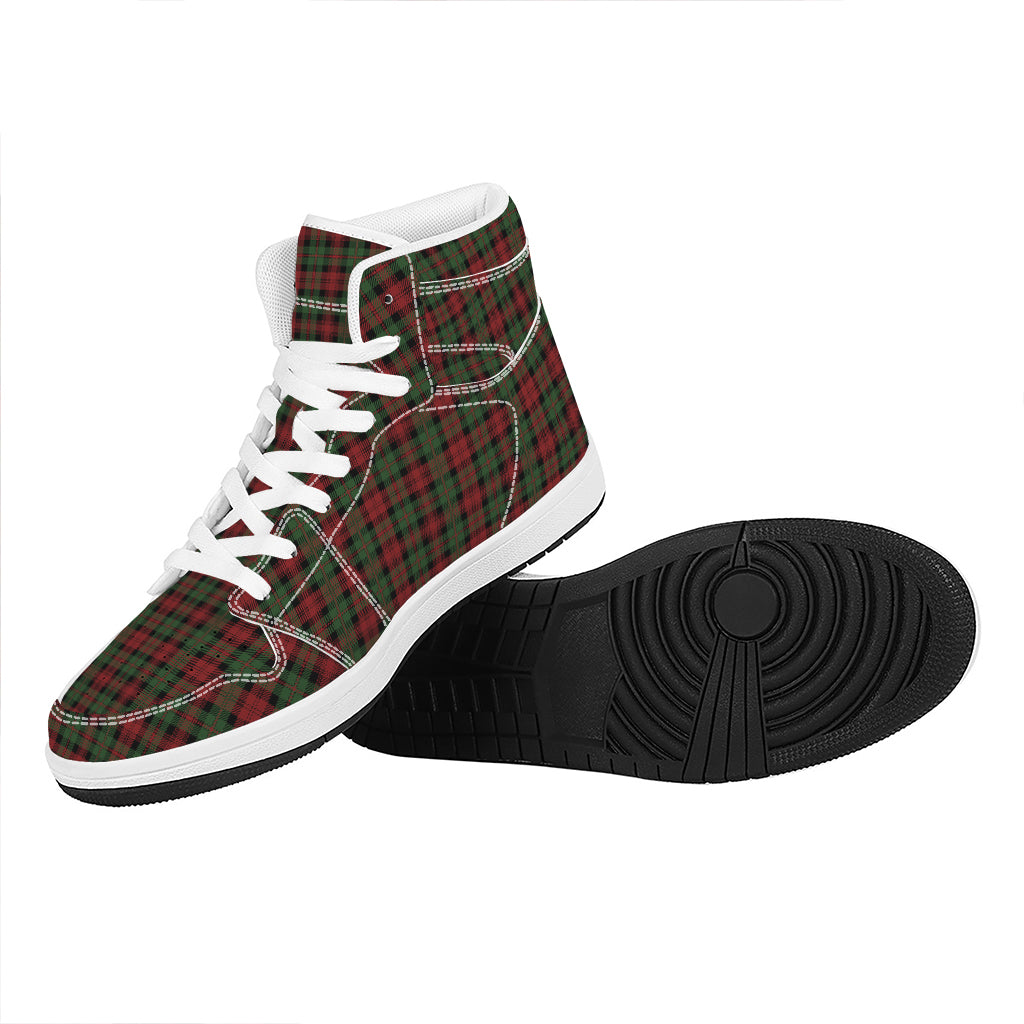 Christmas High Top Leather Sneakers with Tartan Pattern Print