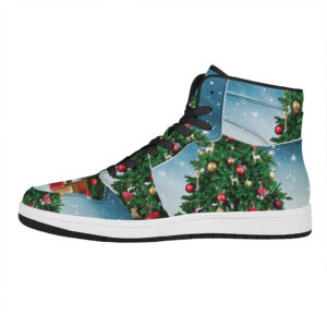 Christmas High Top Leather Sneakers With Tree And Snow Print Aa0C2