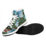 Christmas High Top Leather Sneakers with Tree and Snow Print