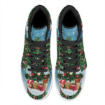 Christmas High Top Leather Sneakers with Tree and Snow Print