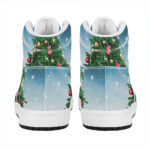 Christmas High Top Leather Sneakers with Tree and Snow Print