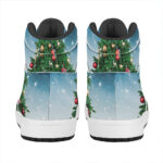 Christmas High Top Leather Sneakers with Tree and Snow Print