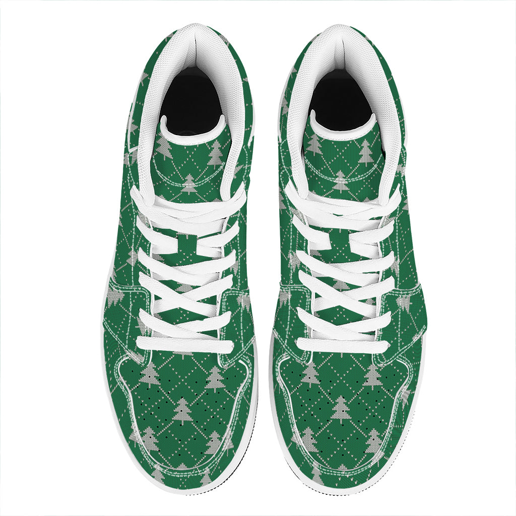 Christmas High Top Leather Sneakers with Tree Knit Design