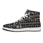 Christmas High Top Leather Sneakers with Tree Lights Print