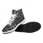 Christmas High Top Leather Sneakers with Tree Lights Print