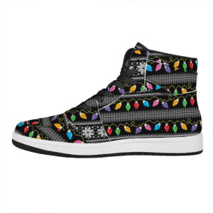 Christmas High Top Leather Sneakers With Tree Lights Print R0Haq