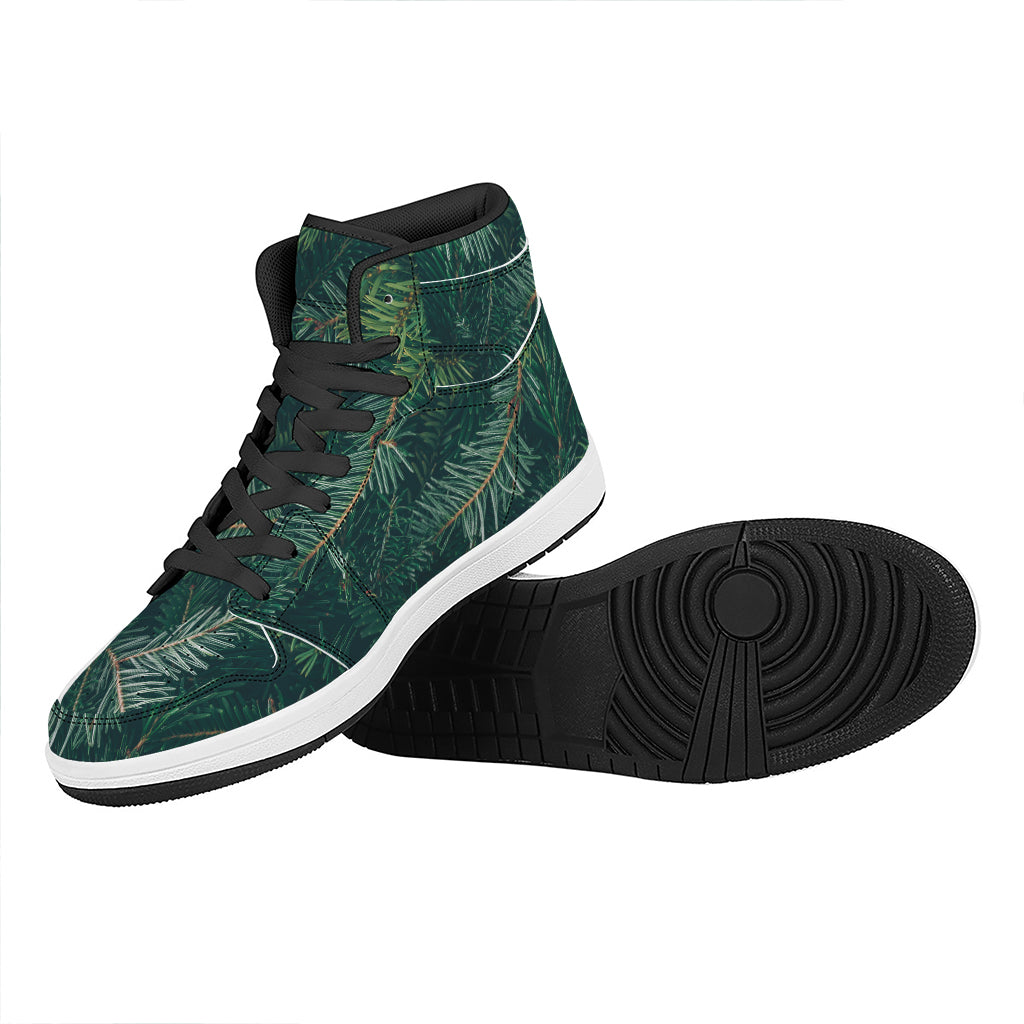 Christmas High Top Leather Sneakers with Tree Print Design