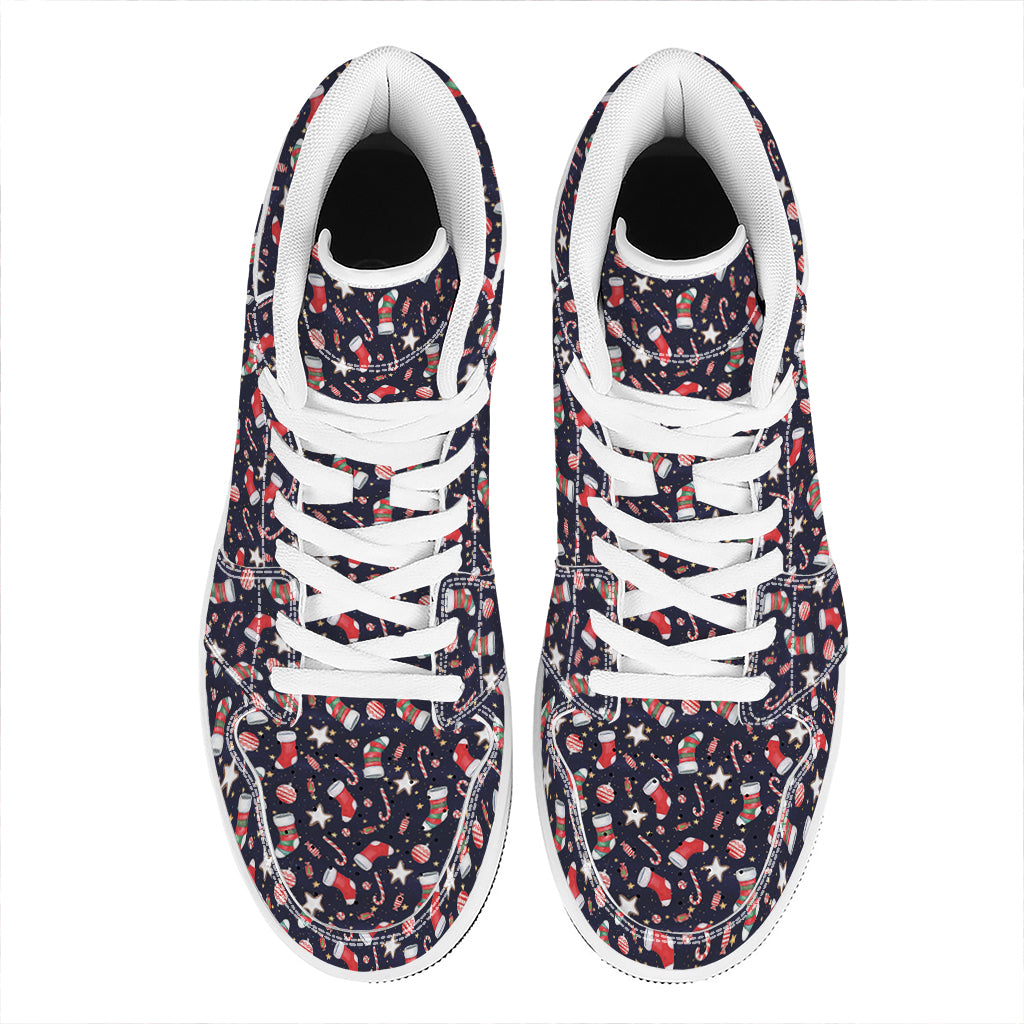 Christmas High Top Leather Sneakers with Watercolor Pattern Print