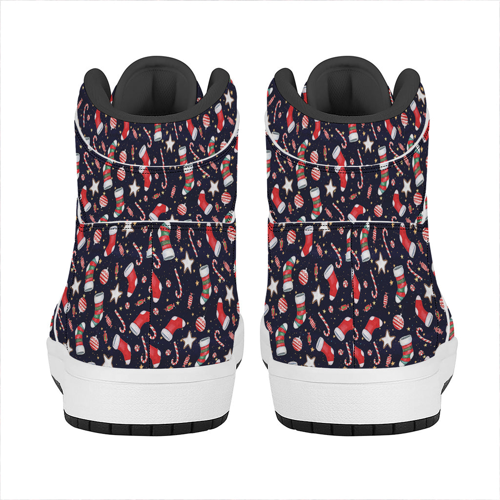 Christmas High Top Leather Sneakers with Watercolor Pattern Print