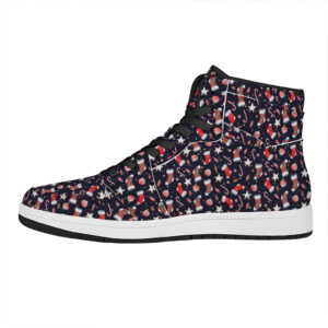 Christmas High Top Leather Sneakers With Watercolor Pattern Print Bgshz