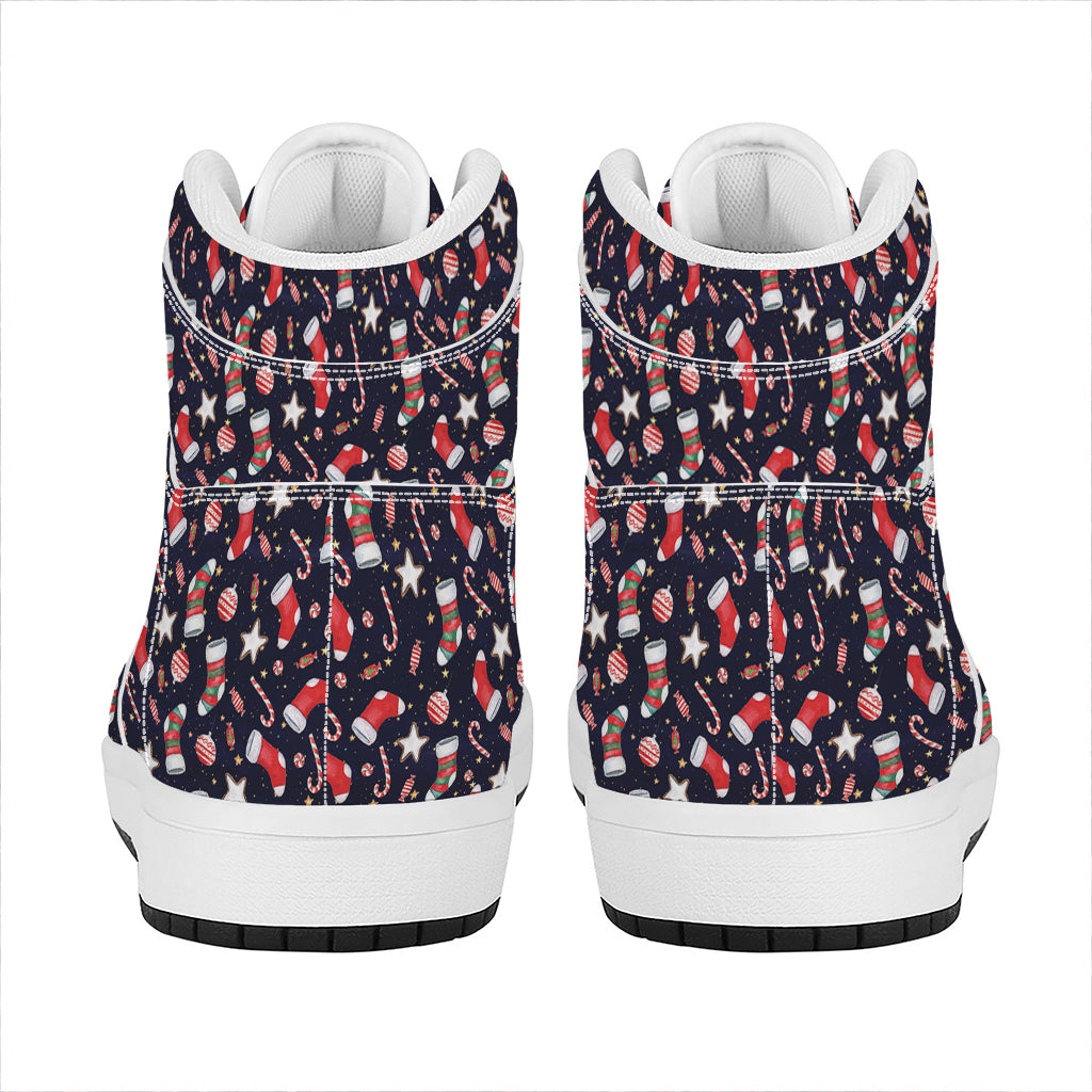 Christmas High Top Leather Sneakers with Watercolor Pattern Print